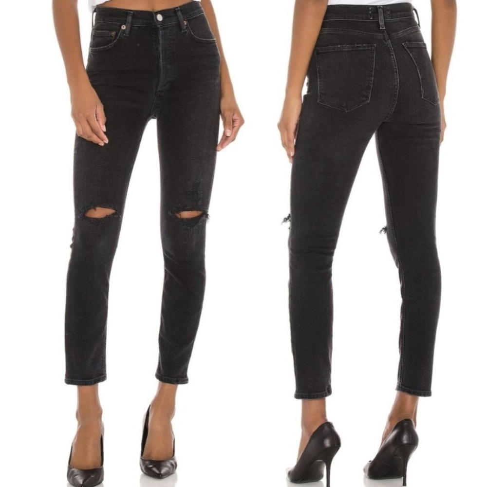 NWT Agolde Nico High Rise Slim Fit 32 Distressed in Cassette